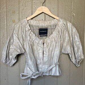 Club Monaco linen Metallic Silver Blouse